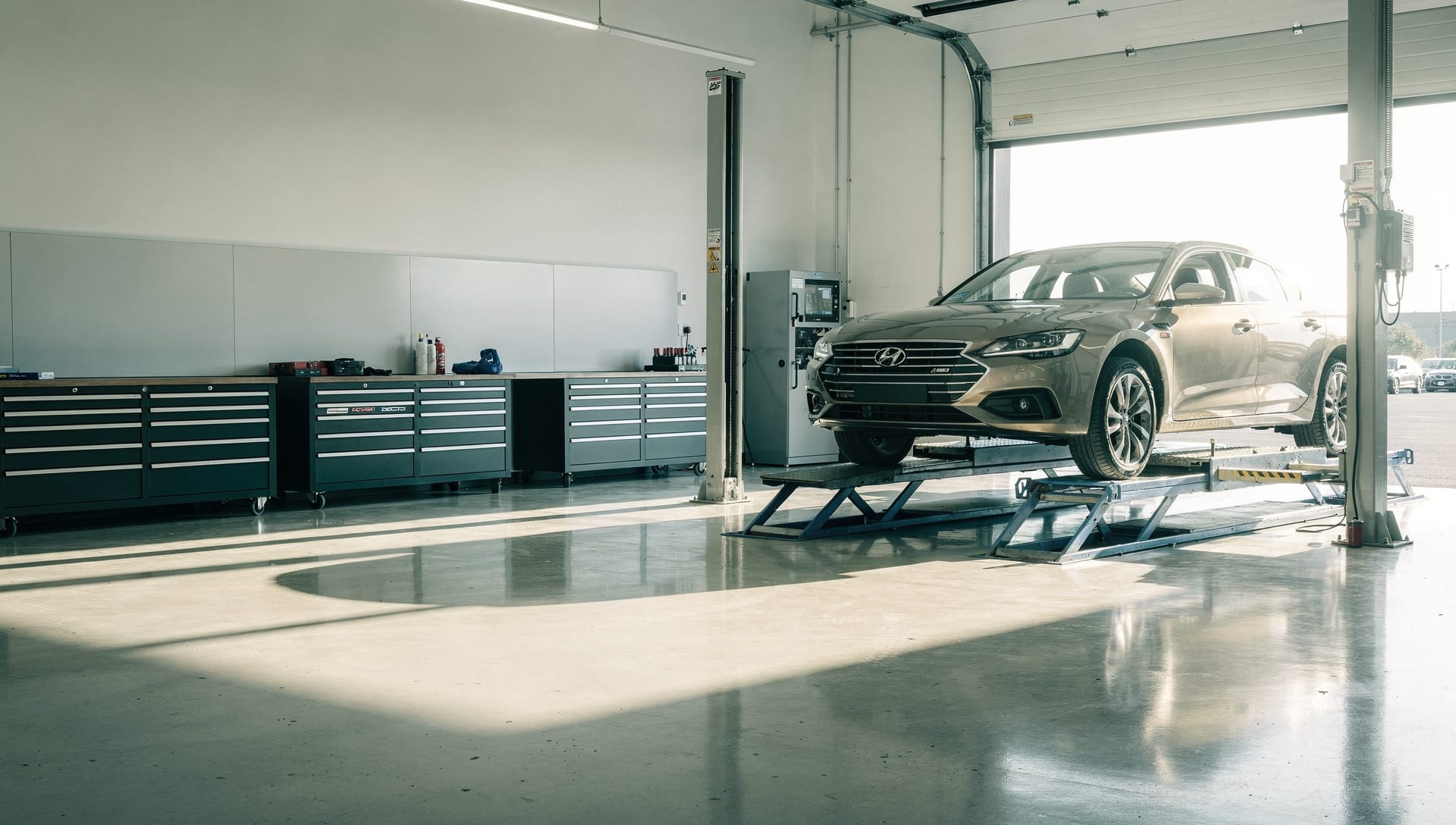 Clean, well-lit service bay at Dettmer Automotive
